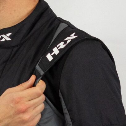 Close-Up of Black HRX Speedway Pro Suit's Shoulder Cuff - Detail Focus